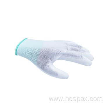 Hespax Anti-static White Polyester Knitted PU Coated Gloves